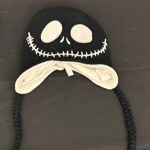 Black Skull Knit Beanie with Ear Flaps reversible